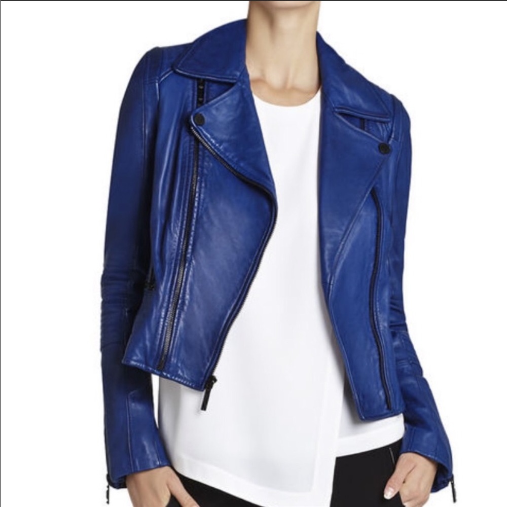 NWT BCBG MaxAzria cobalt blue leather biker jacket